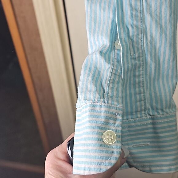 Men's Casual Shirt By Hollister Y2k Button Front Long Sleeve Blue White  Medium - Picture 3 of 5